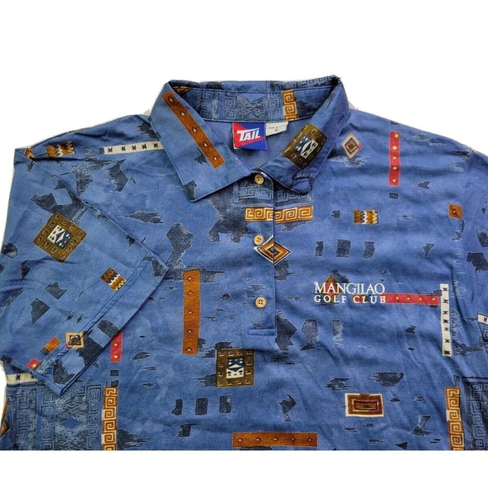 Vintage Tail Men's S Polo Shirt Blue Aztec Print Embroidered Mangilao Golf Club